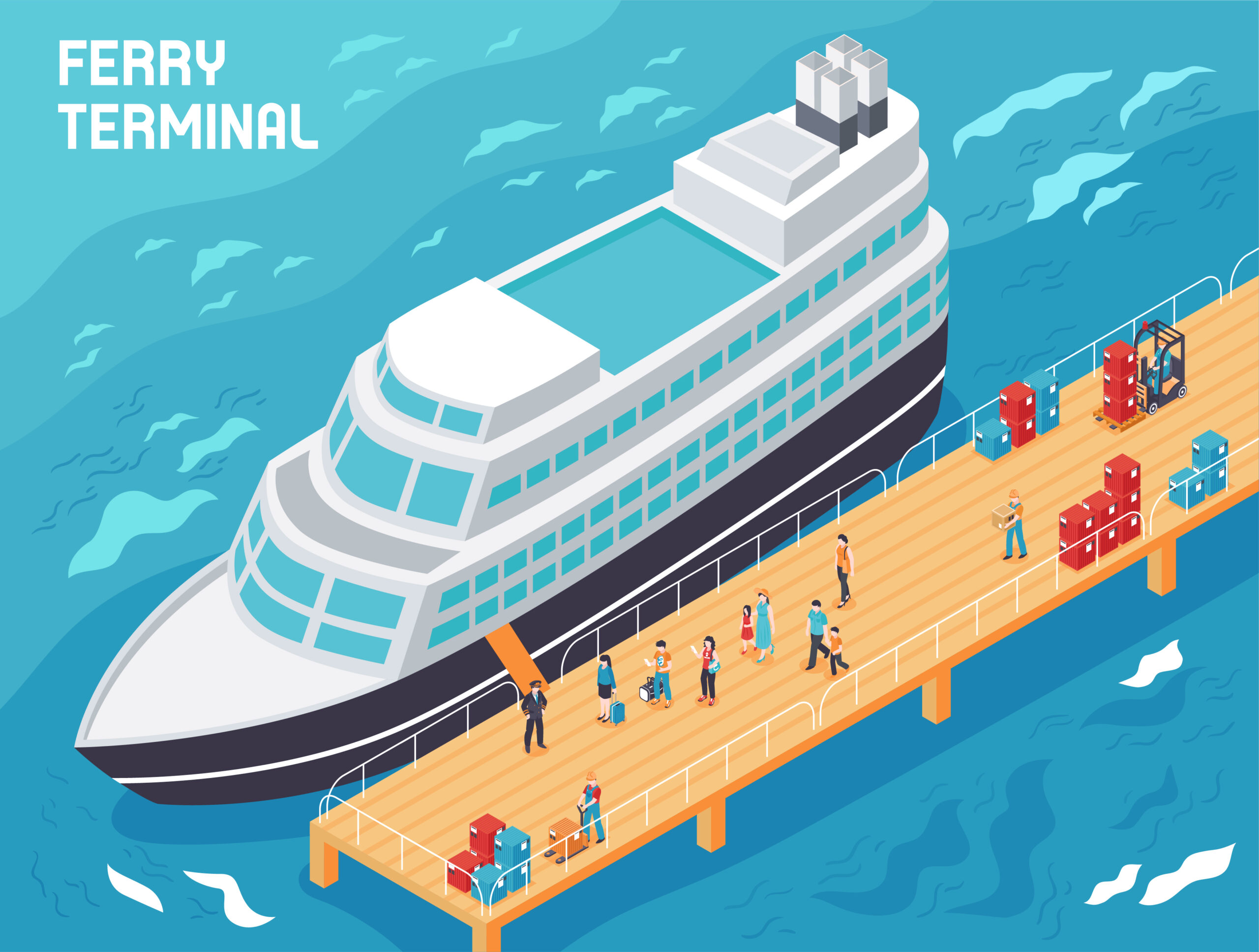 Ferry Terminal Isometric Illustration