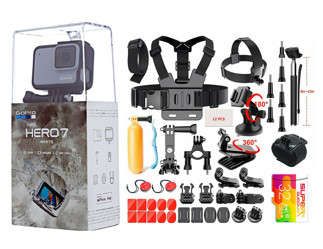 NEW SEALED GoPro HERO7 White HD Waterproof Action Camera 32GB Sports Bundle