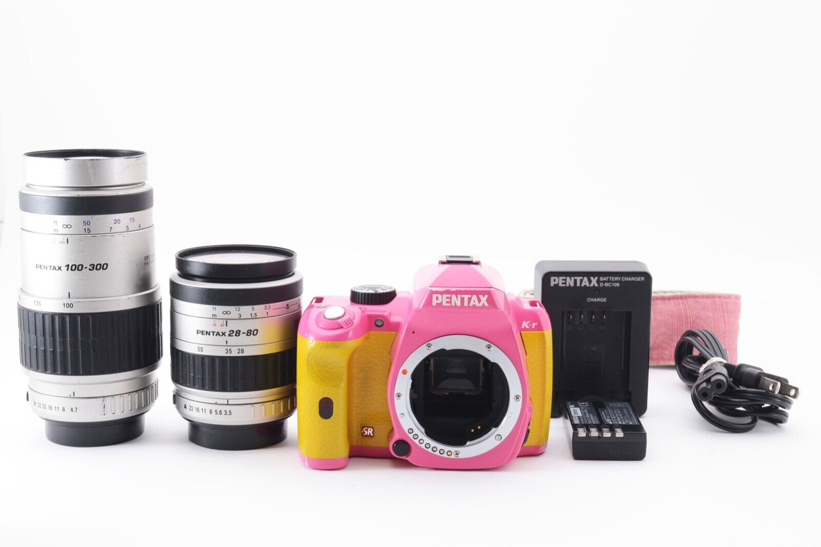 PENTAX K-r 12.4 MP Digital SLR Camera Pink×Yellow Body w/Two Lens Set from Japan
